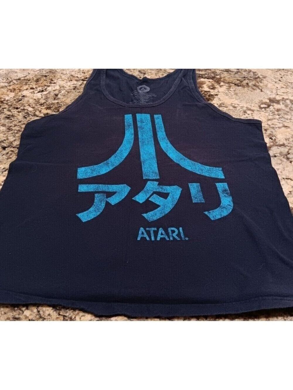 Large Atari Mens Sleeveless Shirt Blue W/ Discoloration On Back